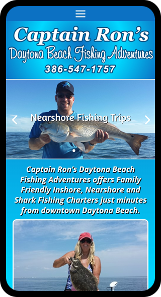 Website design for Captain Ron Fishing Adventures in Daytona Beach, Florida