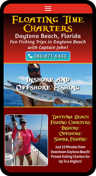 Website design for Floating Time Fishing Charters in Daytona Beach, Florida