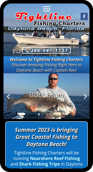 Website design for Tightline Fishing Charters in Daytona Beach, Florida